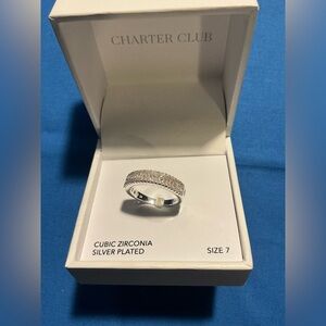 Charter Club Cubic Zirconia Eternity Band Ring NIB Set in Silver-Plated Size 7
